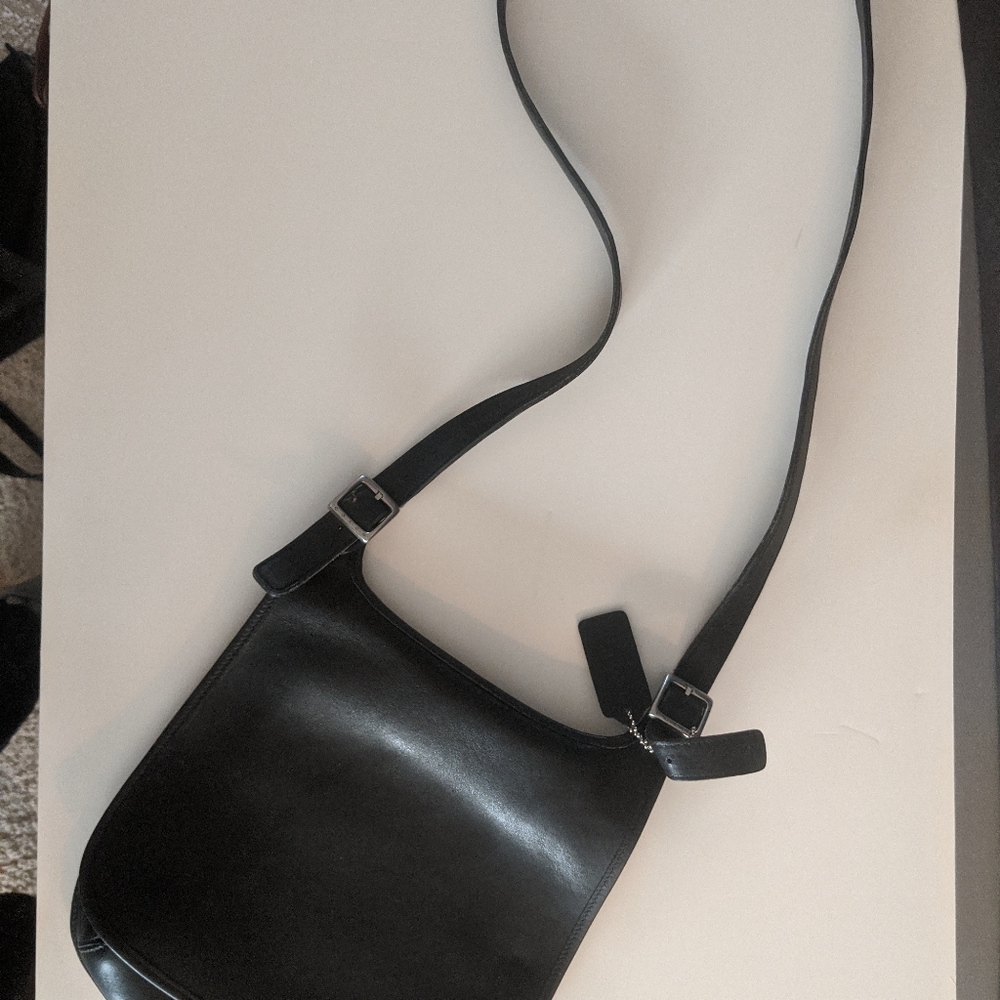 Vintage Coach black leather saddle bag
